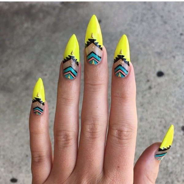 black and neon yellow nail designs